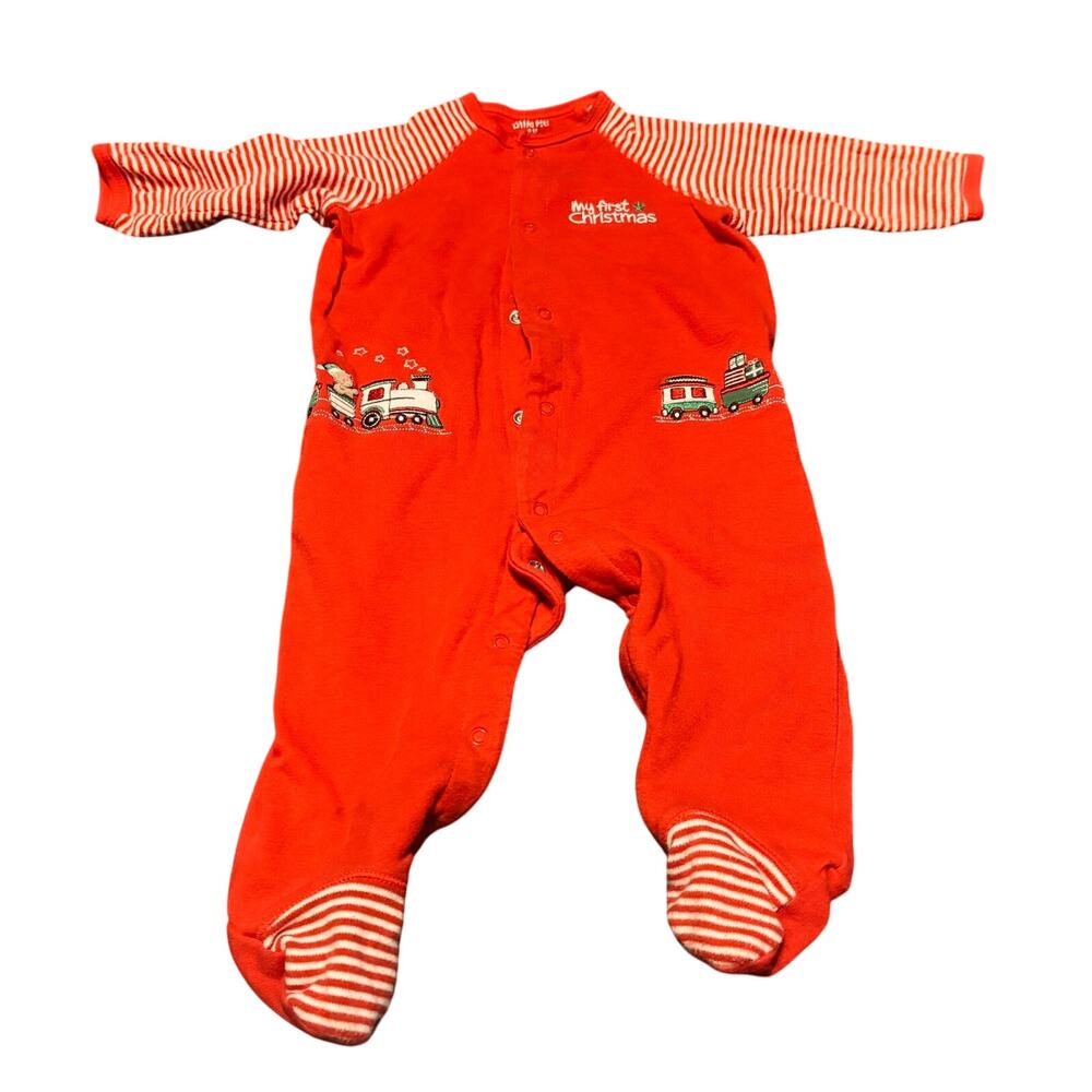 Little Me Baby Sleeper 0-3M First Christmas Red Train Footed Pajamas Outfit